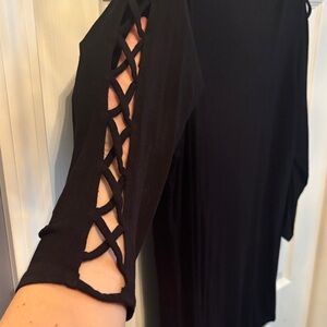 Black top with Lattice Sleeve Design
